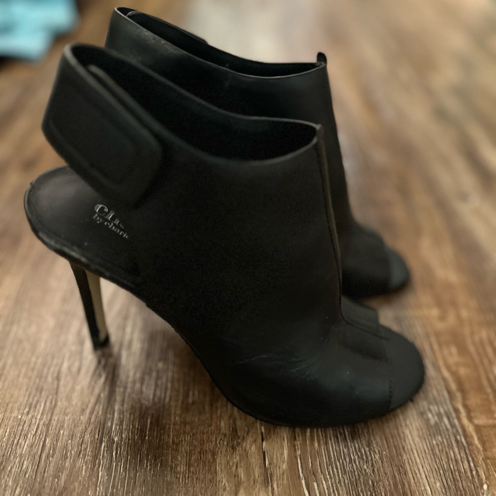 Charles David Black Peep-Toe Stiletto Ankle Boots